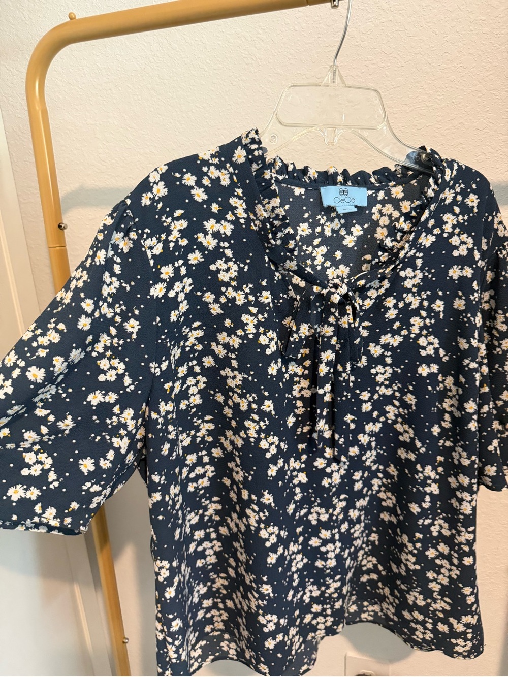 CeCe Navy Floral Tie-Neck Top